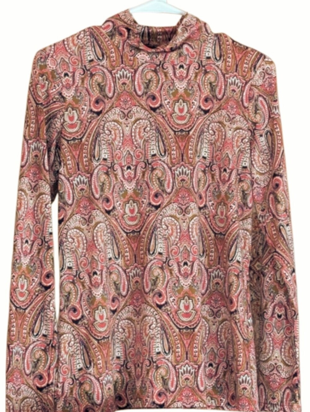 Tahari Multicolor Paisley Mock Neck Long Sleeve Top.